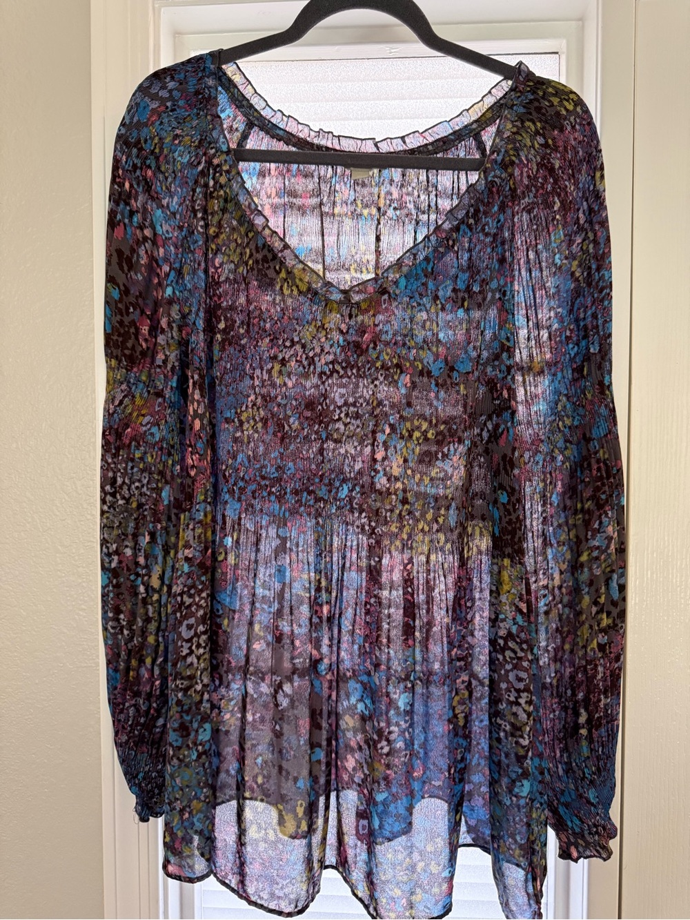 Sunny Leigh Sheer Multi-Print Top in Blue, Purple and Olive
